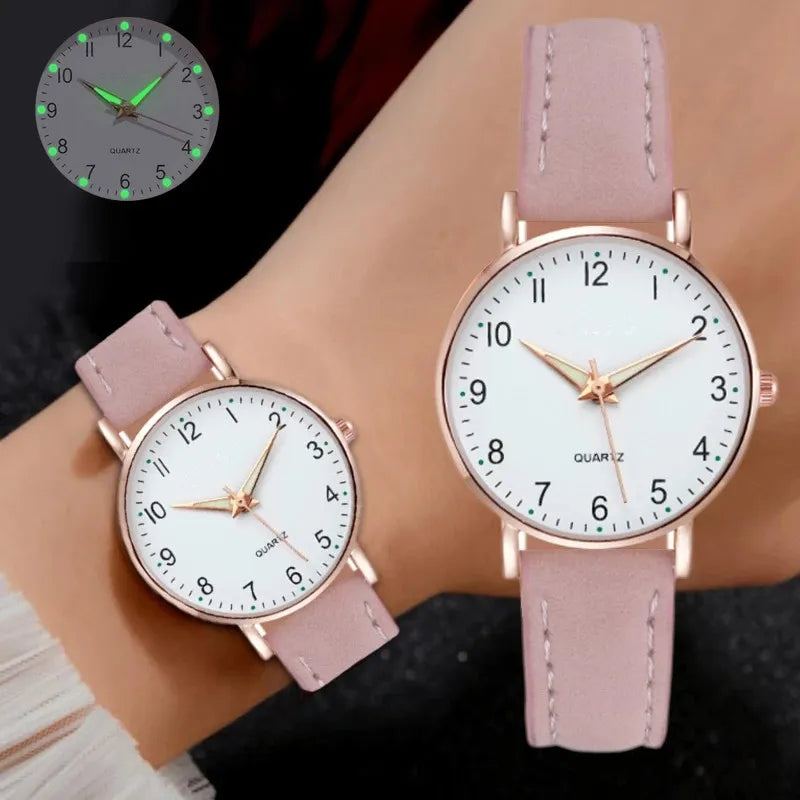 Relógio Feminino Luxo Quartz – Elegância Minimalista com Pulseira de Couro